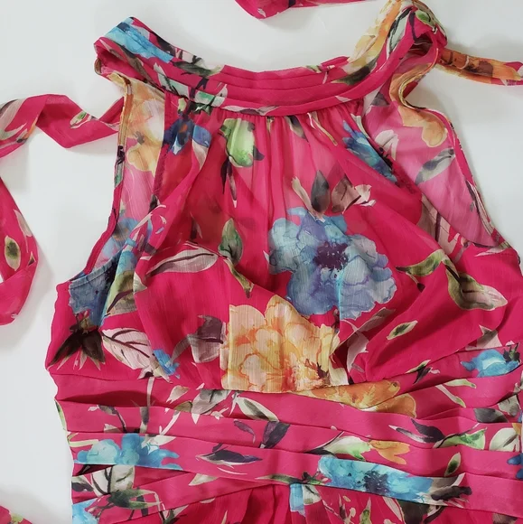 Adrianna Papell Floral Chiffon Maxi Halter Dress - Picture 9 of 10